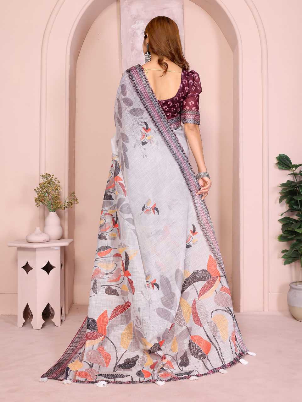 Printed Sarees - Cotton Linen Sarees BM53