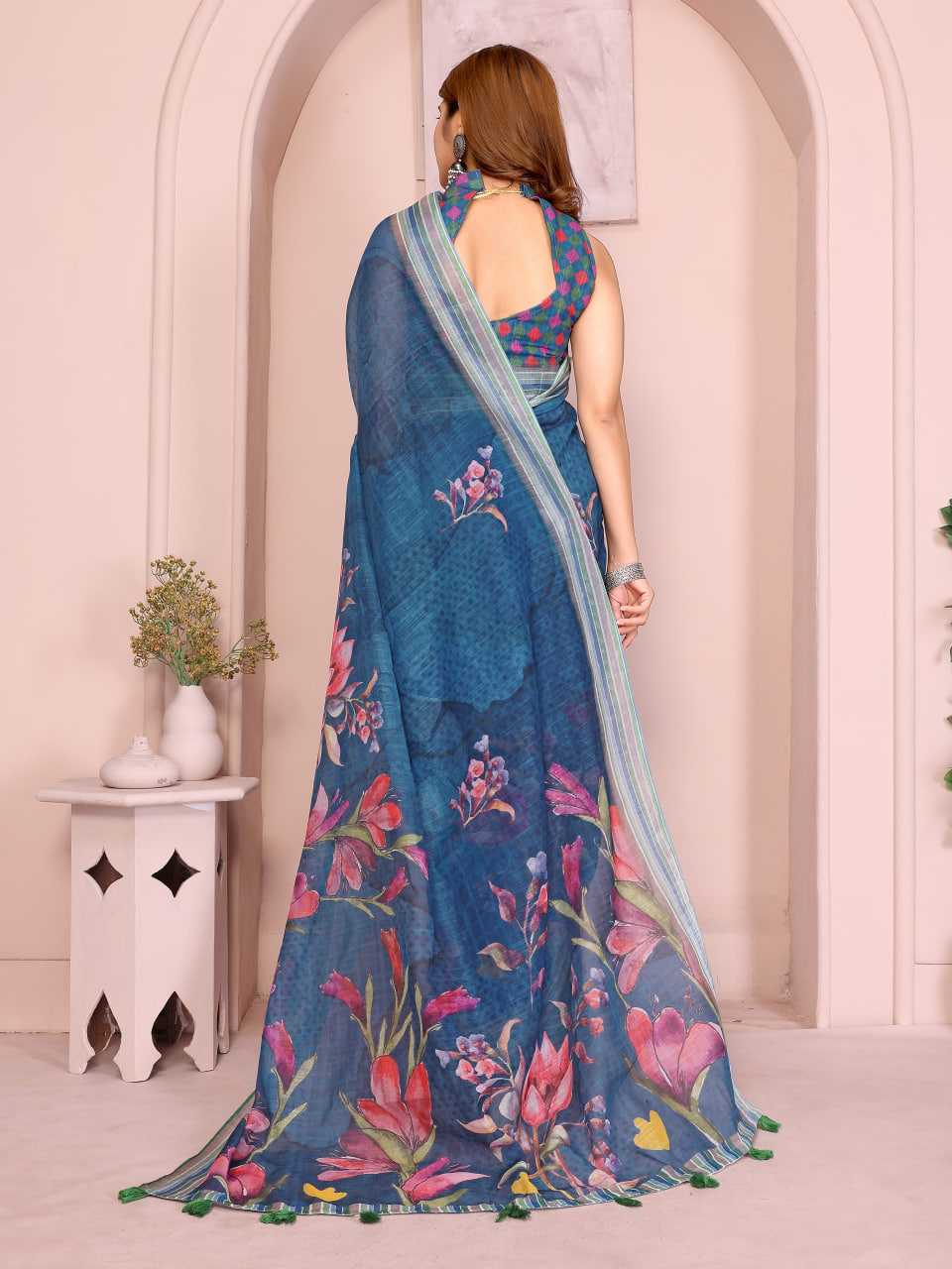 Printed Sarees - Cotton Linen Sarees BM51