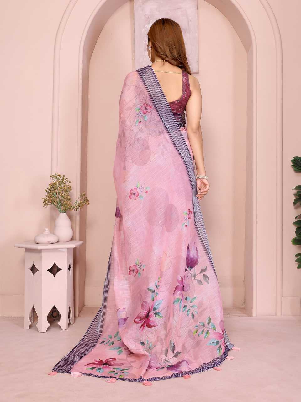 Printed Sarees - Cotton Linen Sarees BM49