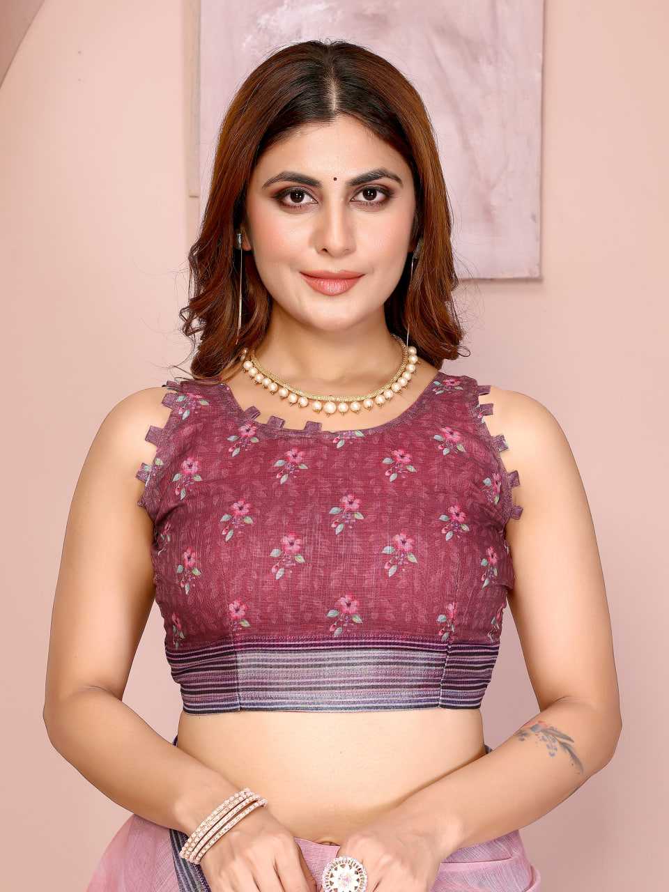 Printed Sarees - Cotton Linen Sarees BM49