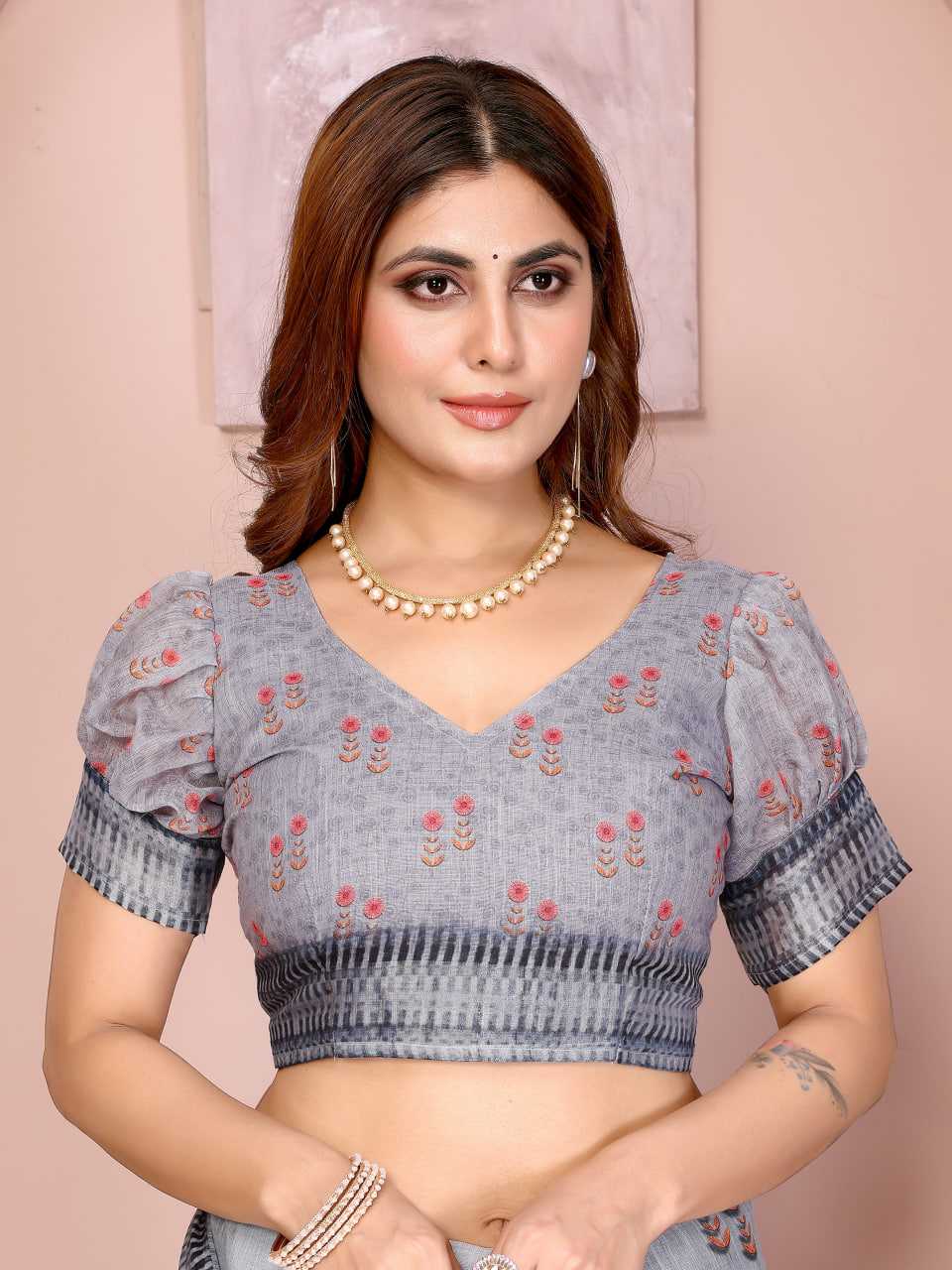 Printed Sarees - Cotton Linen Sarees BM50