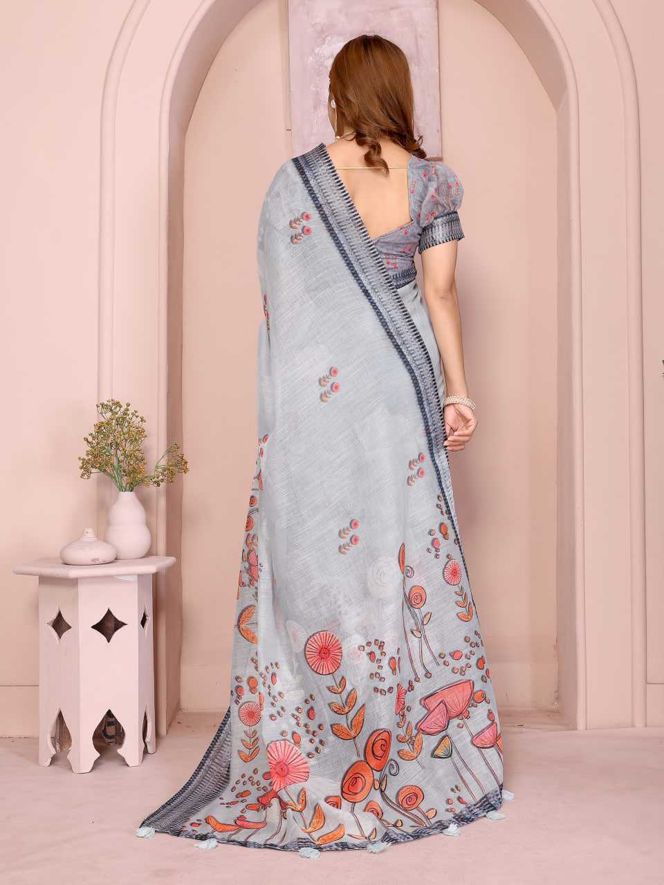 Printed Sarees - Cotton Linen Sarees BM50