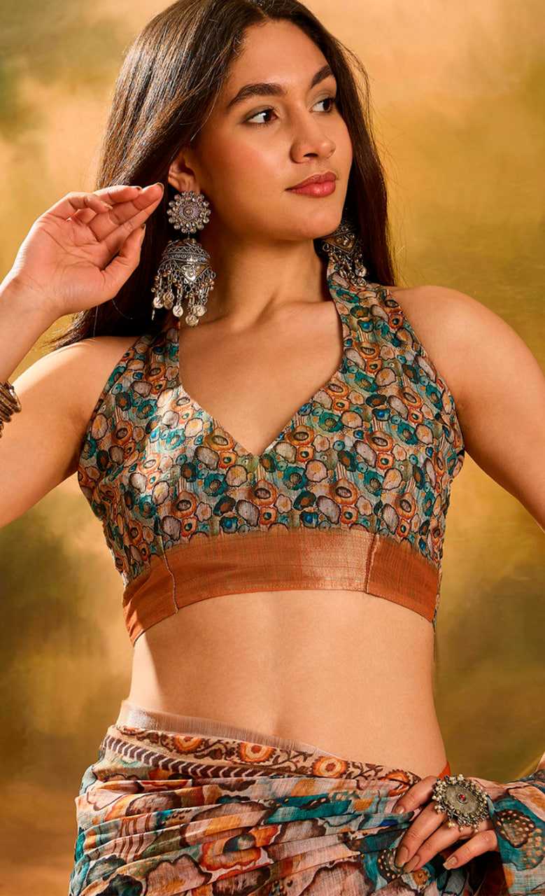 Printed Sarees - Cotton Linen Sarees BM48