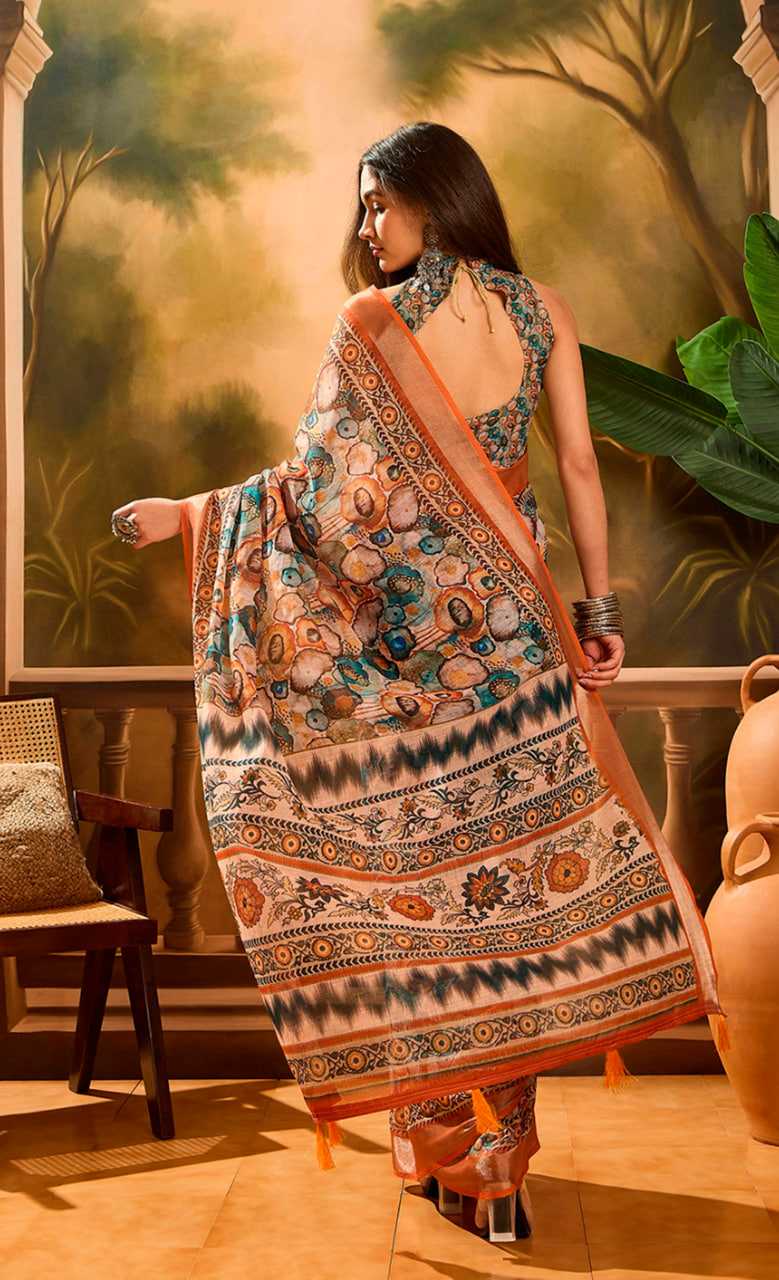 Printed Sarees - Cotton Linen Sarees BM48