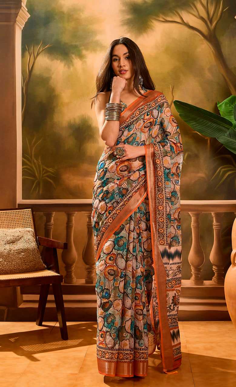 Printed Sarees - Cotton Linen Sarees BM48