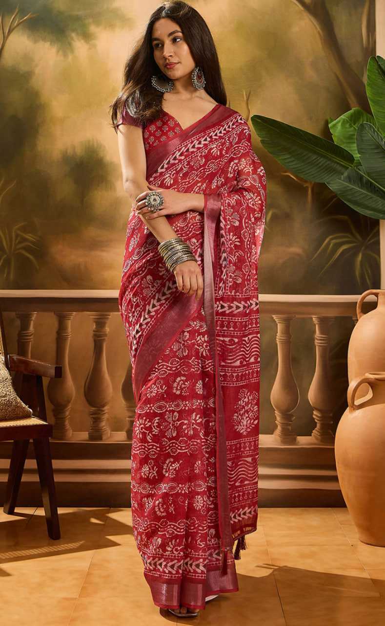 Printed Sarees - Cotton Linen Sarees BM44