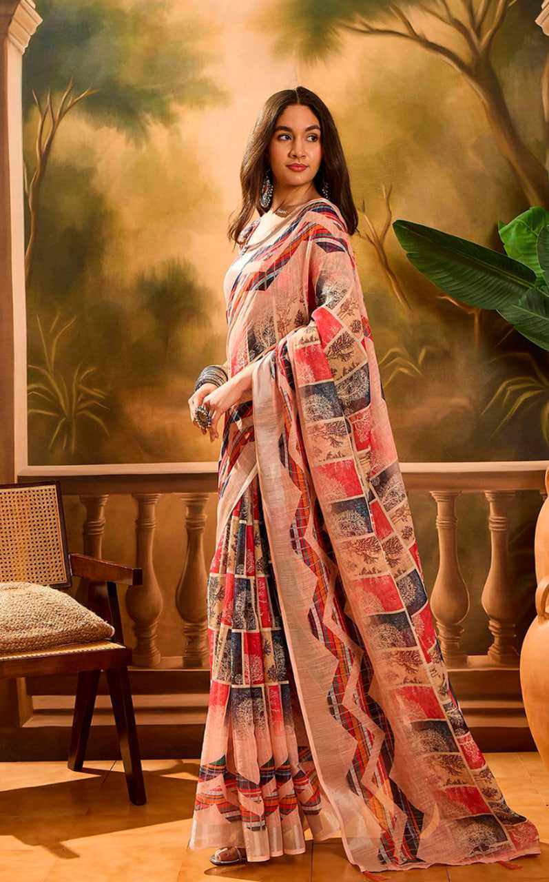 Printed Sarees - Cotton Linen Sarees BM45