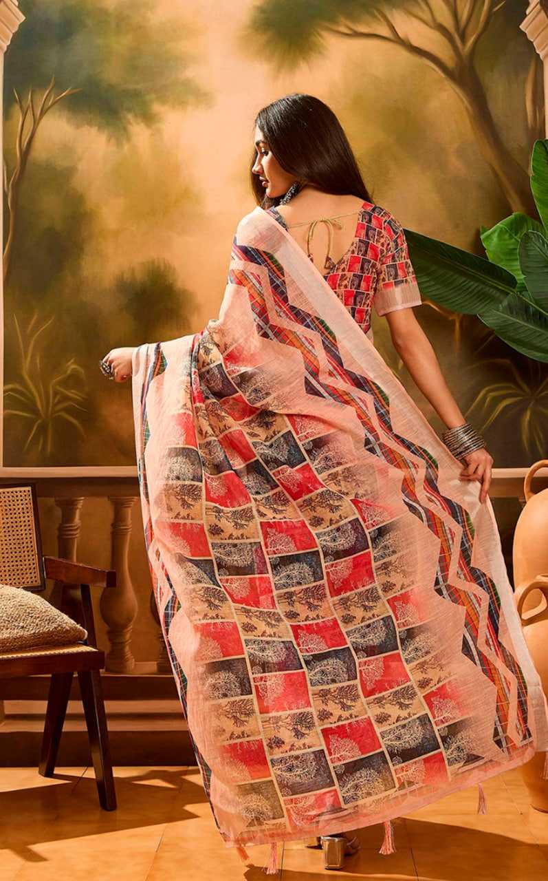 Printed Sarees - Cotton Linen Sarees BM45