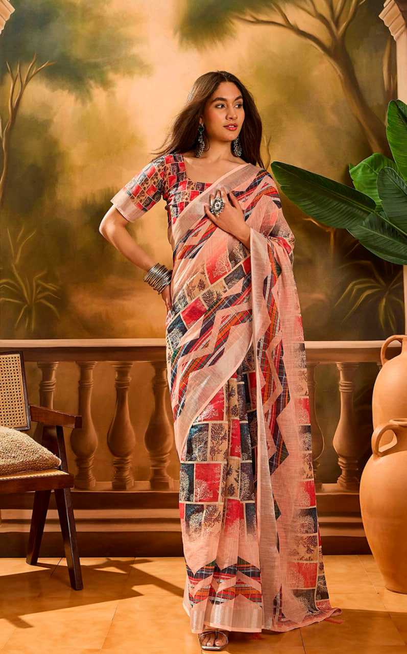 Printed Sarees - Cotton Linen Sarees BM45