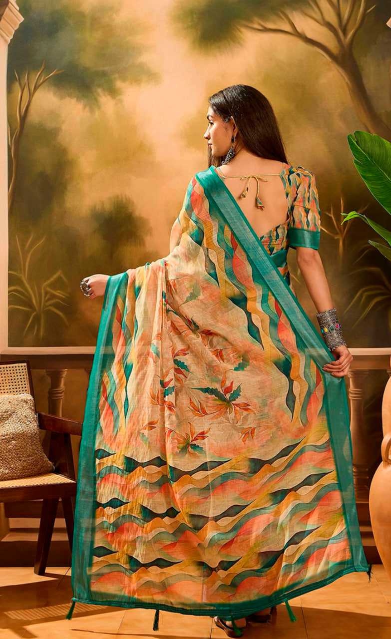 Printed Sarees - Cotton Linen Sarees BM46