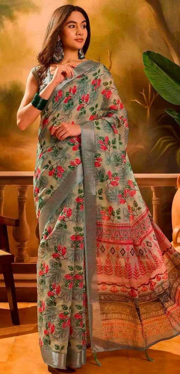 Printed Sarees - Cotton Linen Sarees BM47