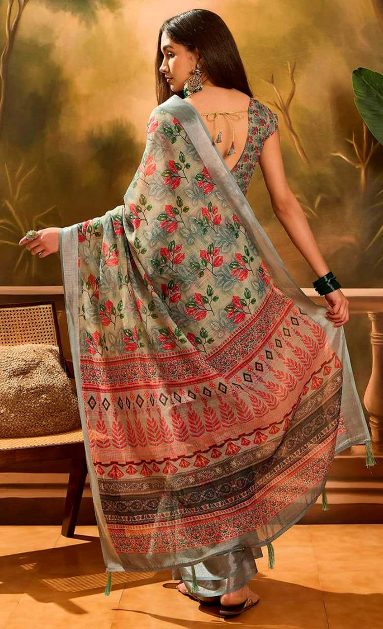 Printed Sarees - Cotton Linen Sarees BM47