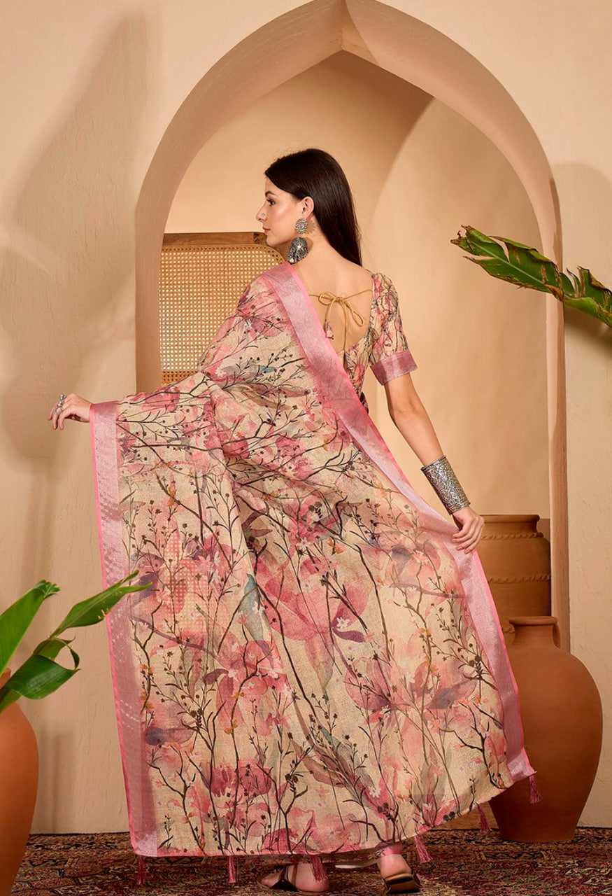 Printed Sarees - Cotton Linen Sarees BM43