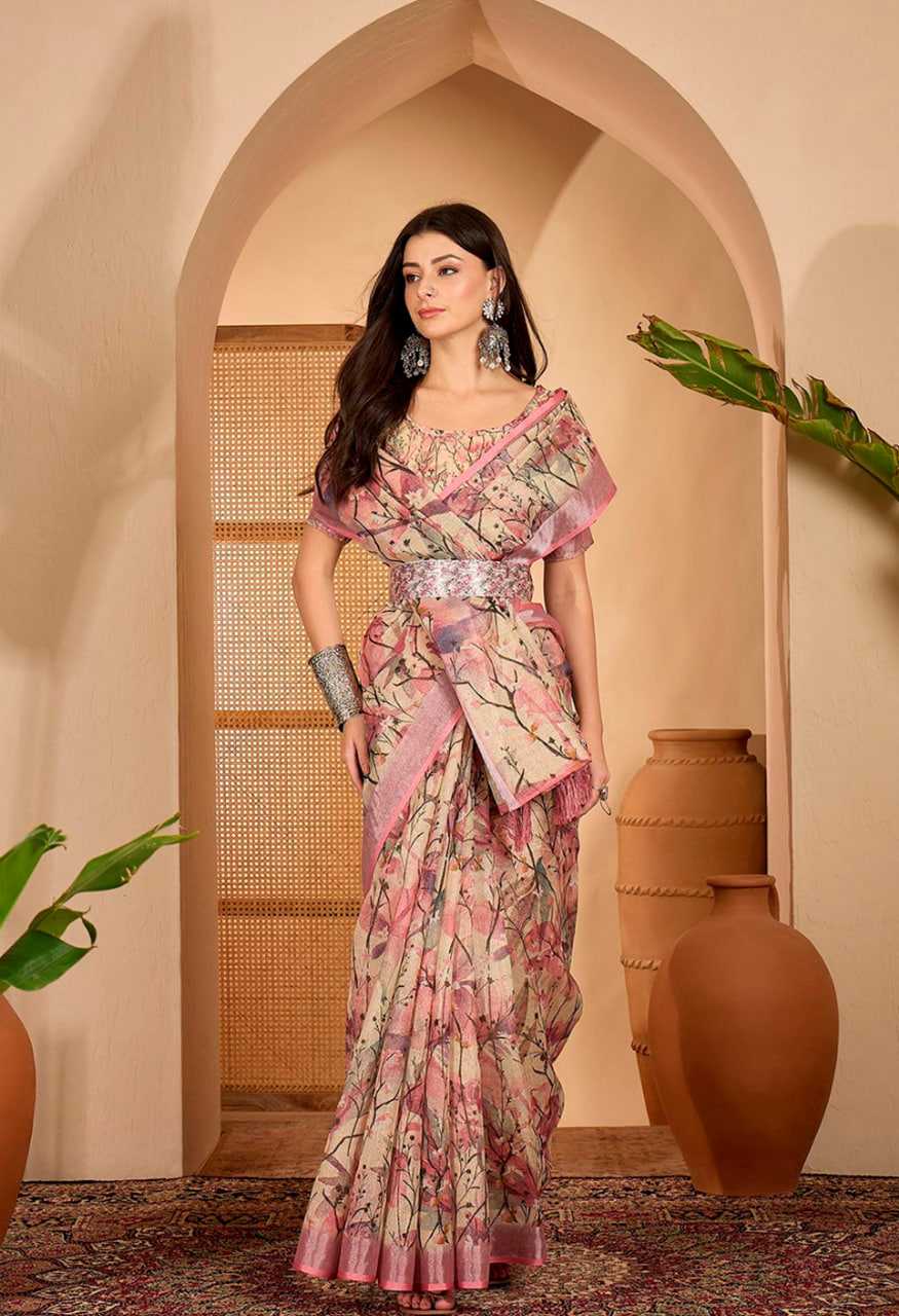 Printed Sarees - Cotton Linen Sarees BM43