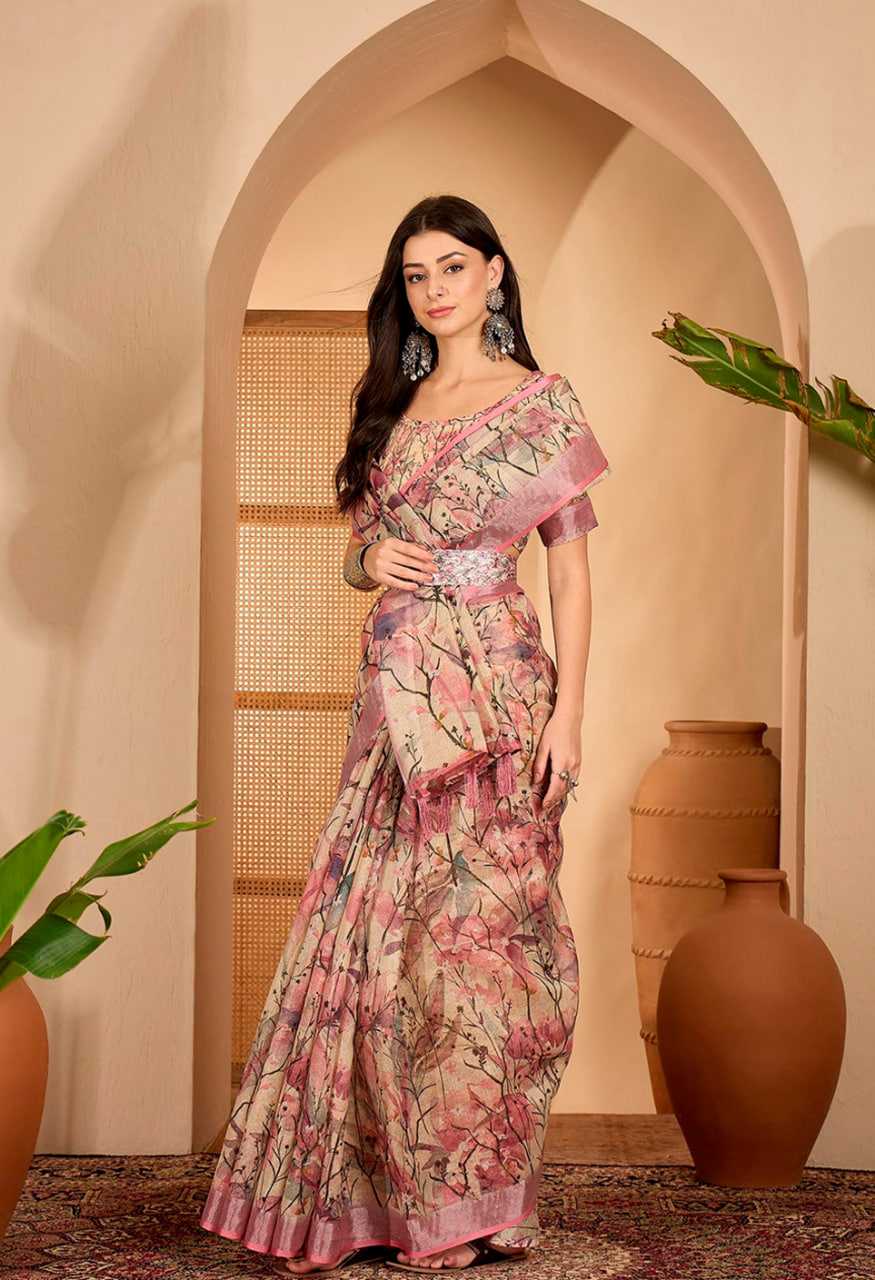 Printed Sarees - Cotton Linen Sarees BM43