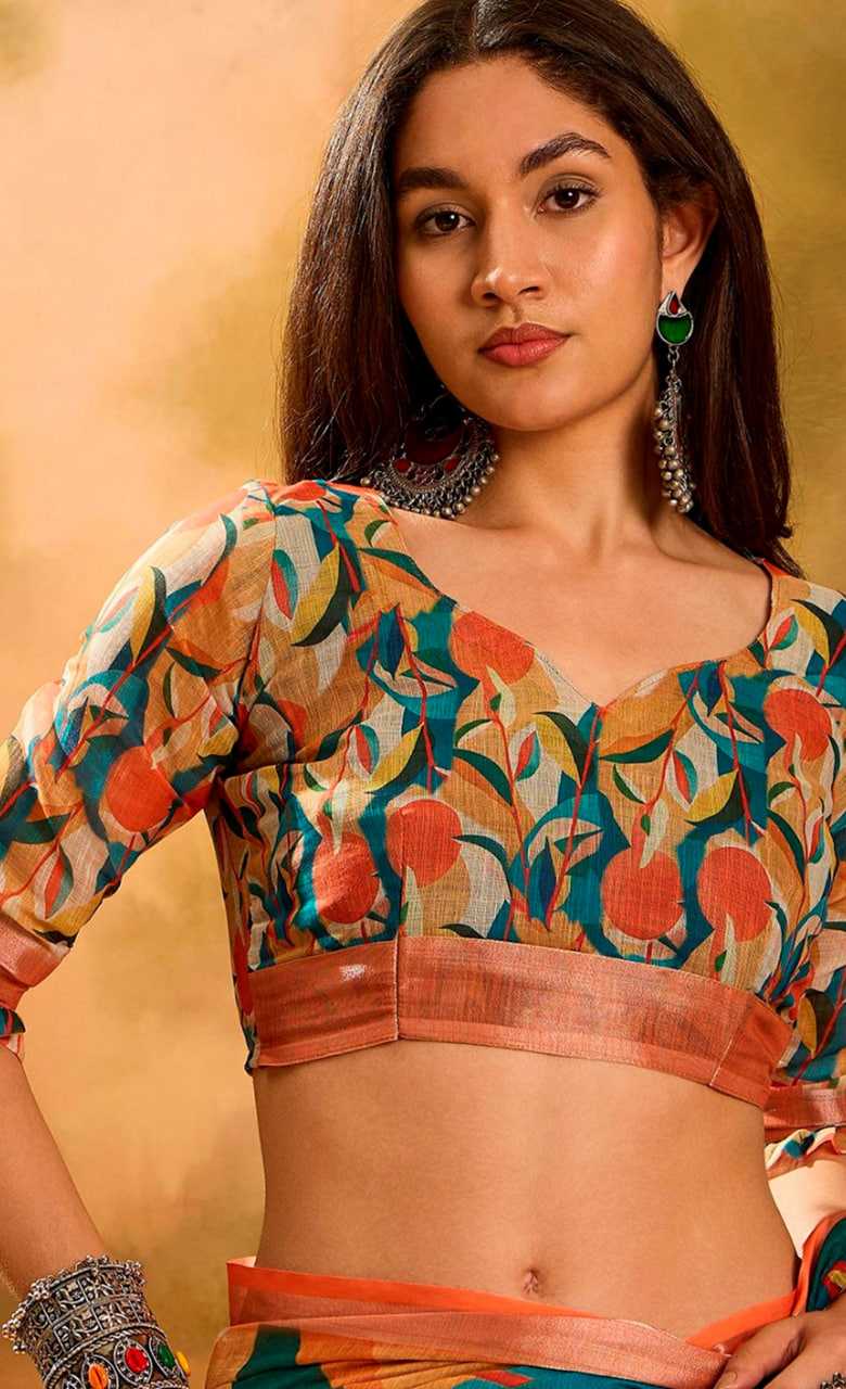Printed Sarees - Cotton Linen Sarees BM42