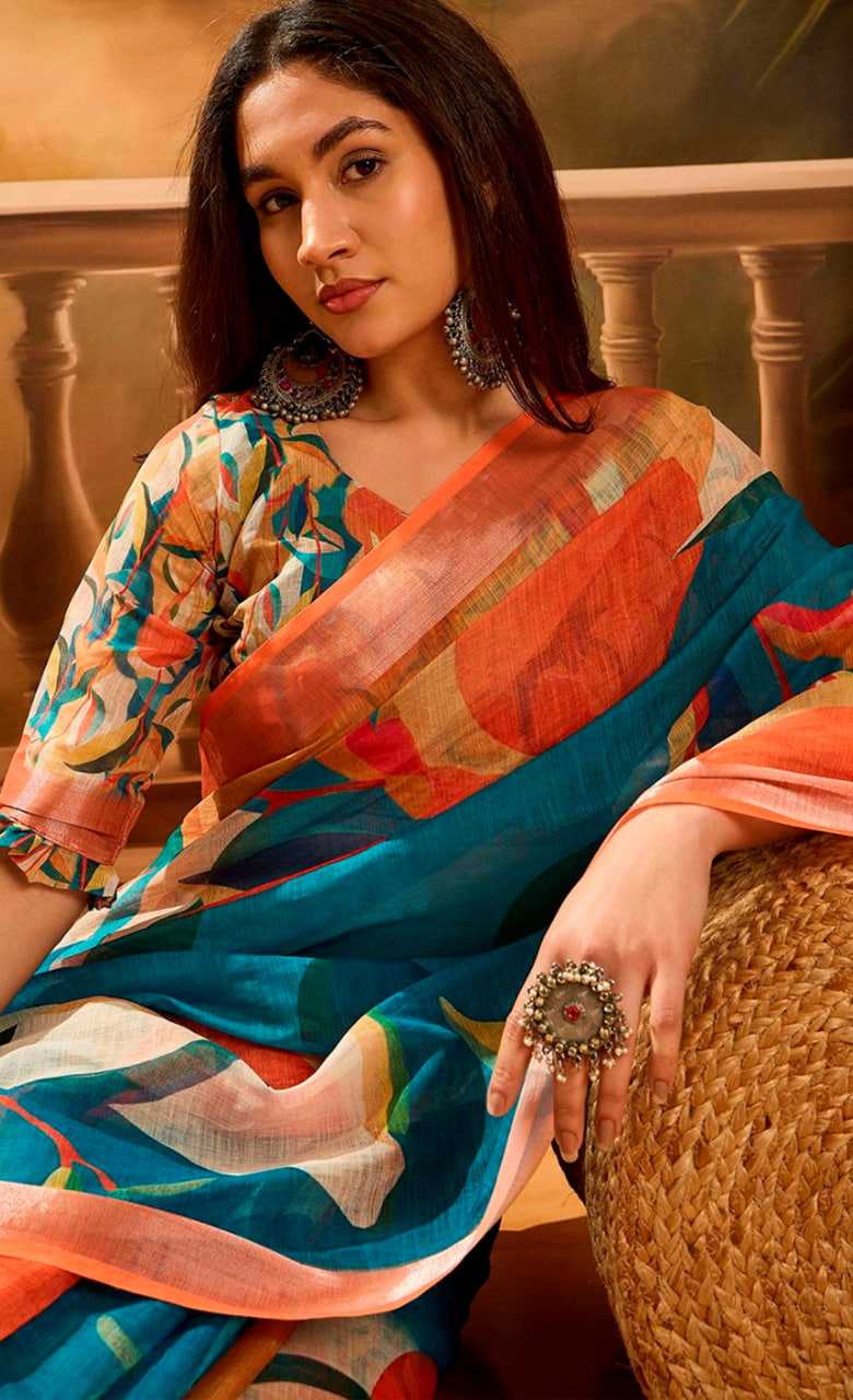 Printed Sarees - Cotton Linen Sarees BM42