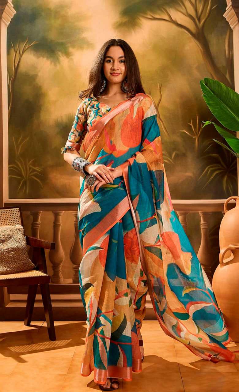 Printed Sarees - Cotton Linen Sarees BM42