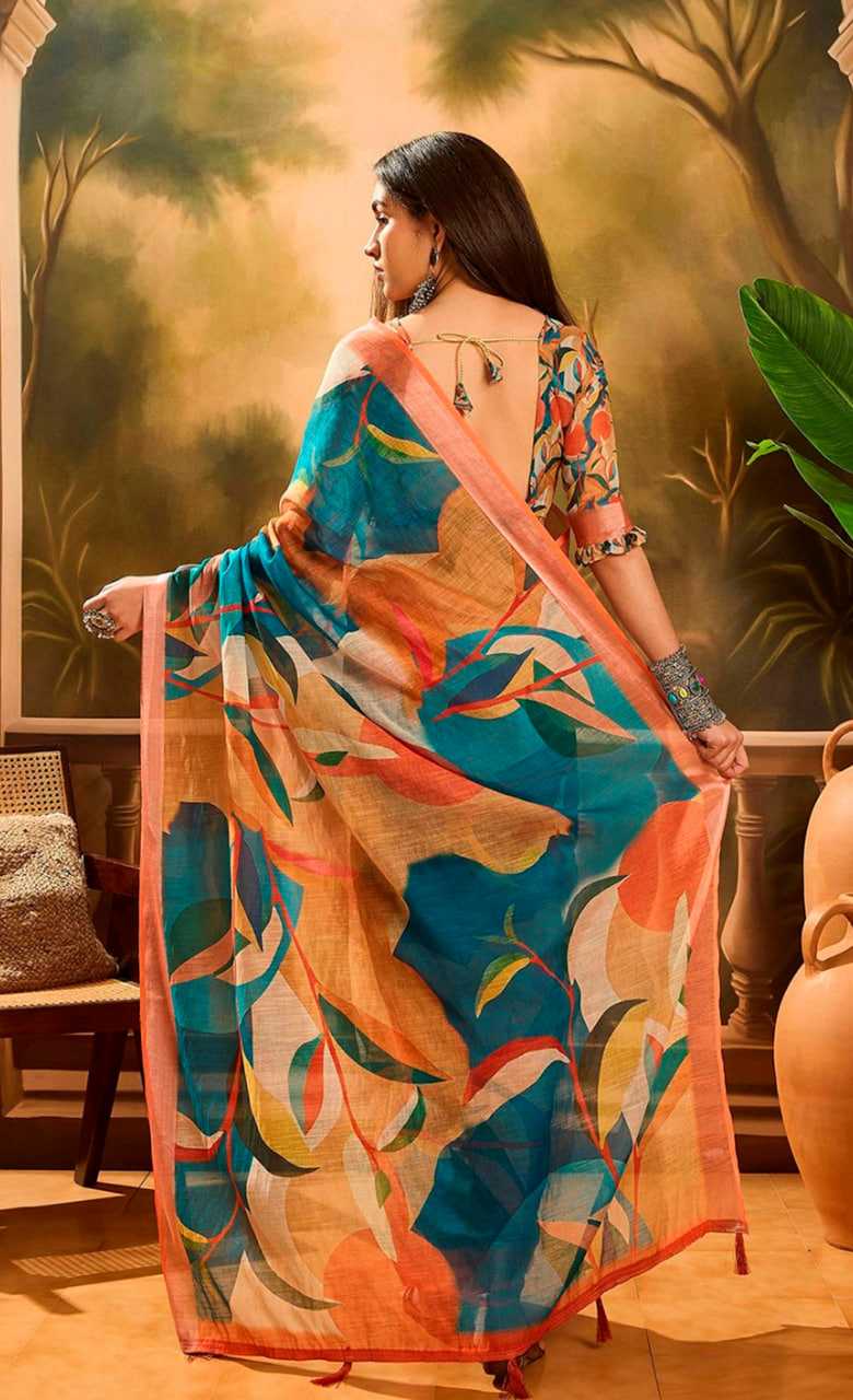 Printed Sarees - Cotton Linen Sarees BM42