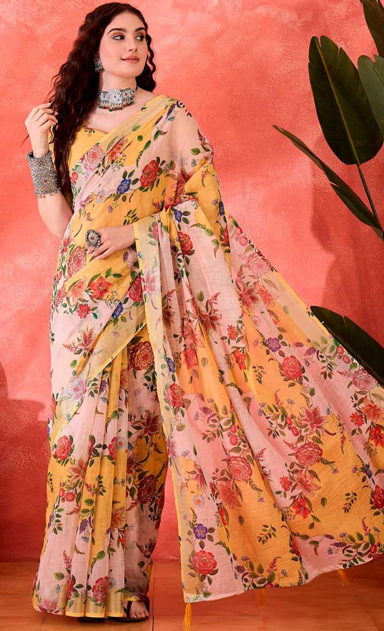 Printed Sarees - Cotton Linen Sarees BM41