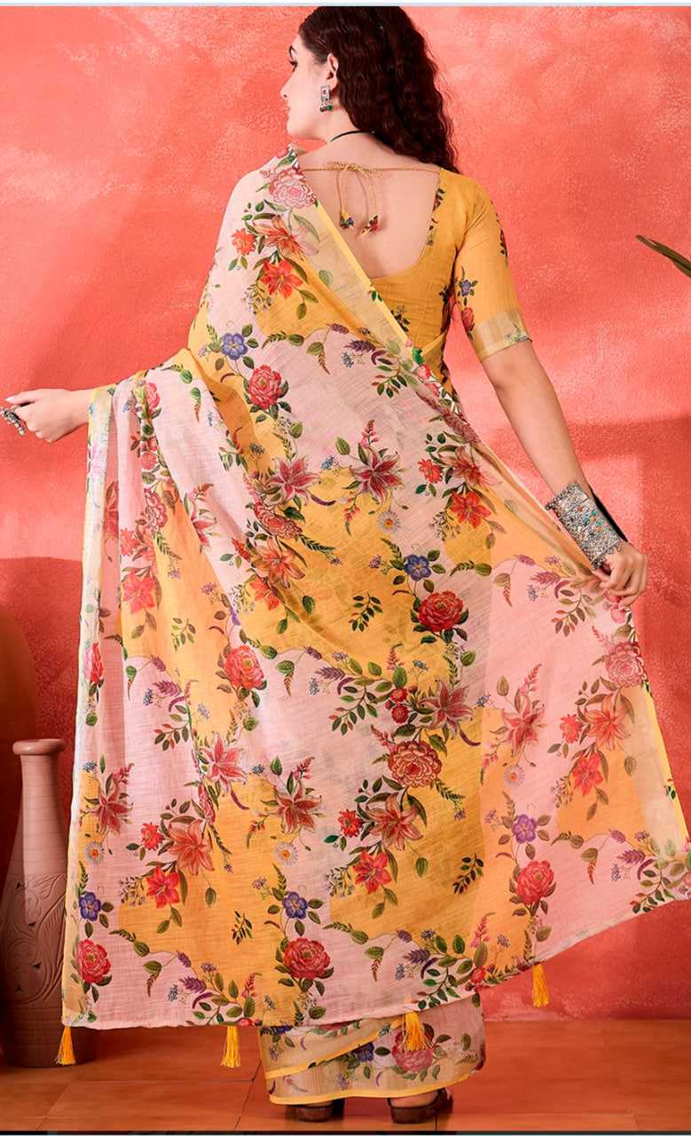 Printed Sarees - Cotton Linen Sarees BM41