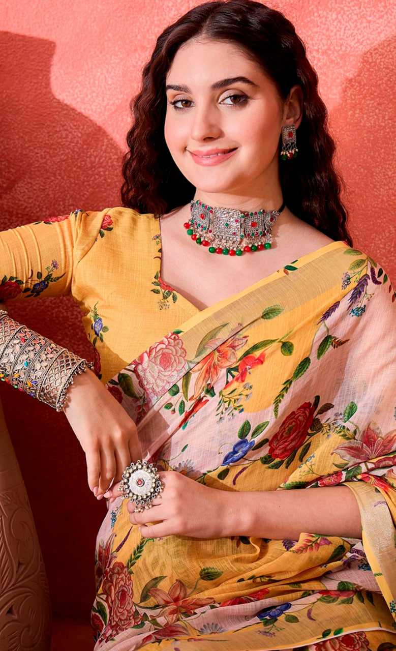 Printed Sarees - Cotton Linen Sarees BM41